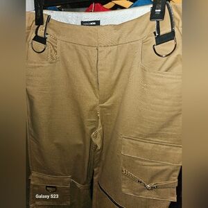 Fashion Nova Khaki Wide Leg Pants with Ring Details